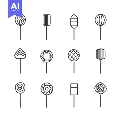 Aset desain premium: Set of twelve unique lollipops with various designs