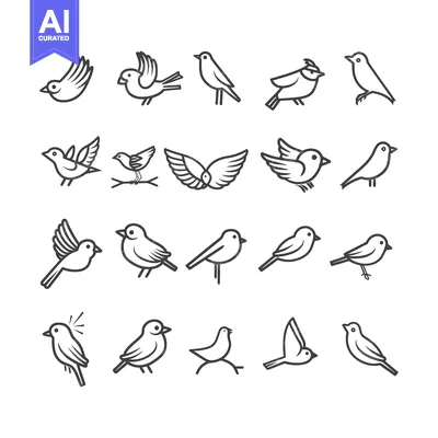 Popular premium asset: Set of Twenty Bird Icons in Outline Style