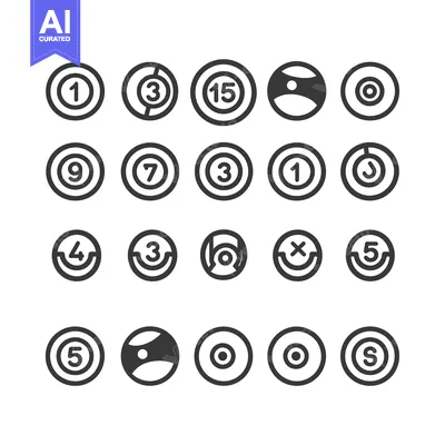 Set of twenty black and white icons depicting a pool ball