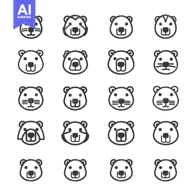 Aset premium populer: Set of Twenty Black and White Outline Beaver Heads