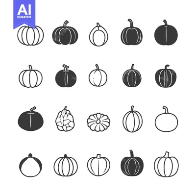 Set of Twenty Black and White Pumpkin Icons