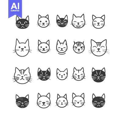 Popular premium asset: Set of Twenty Cute Cartoon Cat Face Icons
