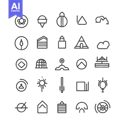 Set of Twenty-Five Line Icons for Various Abstract Concepts