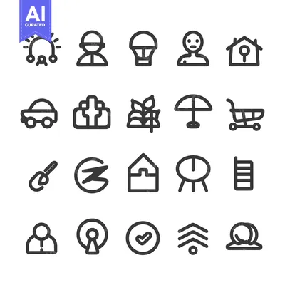 Popular premium asset: Set of Twenty-Four Black Outline Icons on a White Background