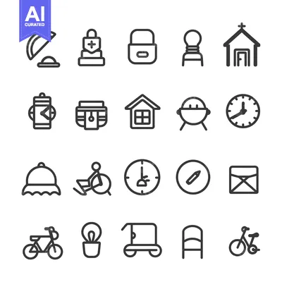 Aset premium populer: Set of Twenty Line Icons for Everyday Objects and Activities