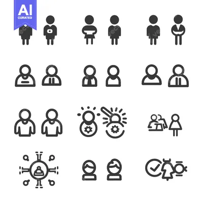 Set of user profile icons in various styles and poses
