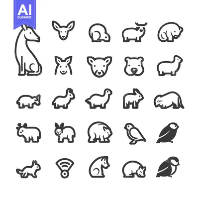 Aset premium populer: Set of Various Animal Icons in Outline Style