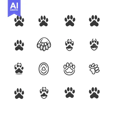 Set of various animal paw prints in different styles