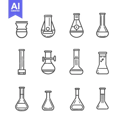 Set of various beakers, flasks, and laboratory glassware