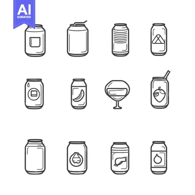 Set of Various Beverages in Cans and a Glass