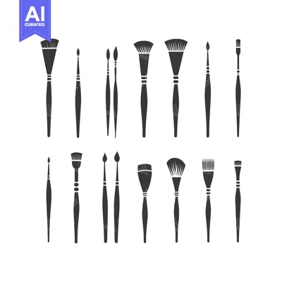 Aset premium populer: Set of Various Black and White Makeup Brushes in Silhouette