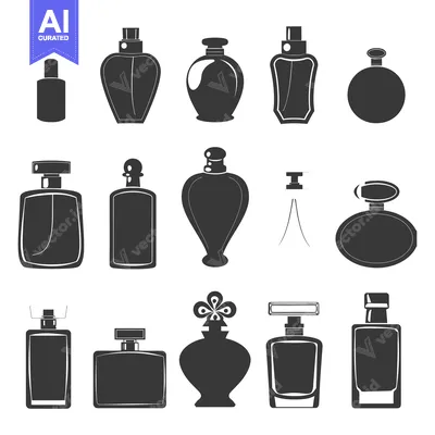 Set of Various Black and White Silhouette Perfume Bottles