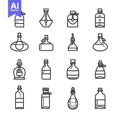 Aset premium populer: Set of various bottle icons in line style