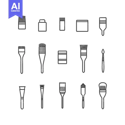 Set of various paintbrushes, paint tubes, and containers for painting