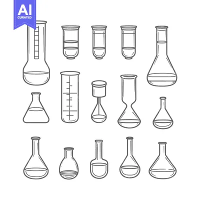 Set of Various Types of Laboratory Glassware in a Hand-Drawn Style