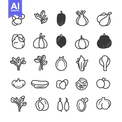 Set of Vegetable and Herb Outline Icons