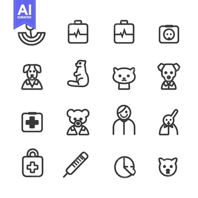 Set of Veterinarian Related Line Icons