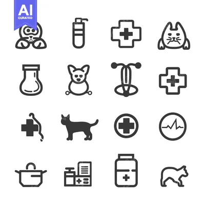 Aset desain premium: Set of Veterinary Clinic and Pet Care Icons