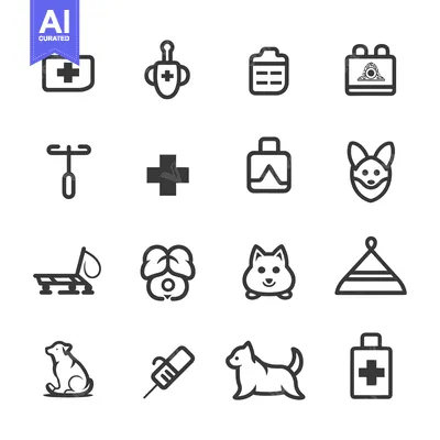Set of Veterinary Icons for Pet Care Services