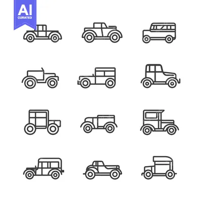 Set of Vintage Car Line Icons