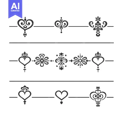 Set of Vintage Decorative Elements with Hearts and Floral Motifs