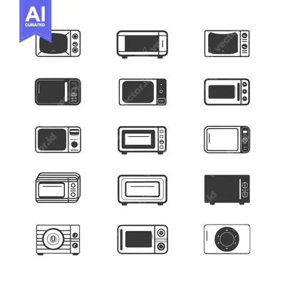 Aset desain premium: Set of vintage microwave and oven icons