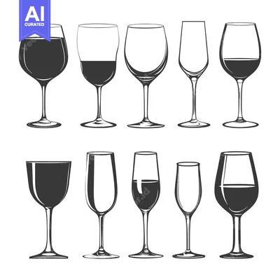 Set of Vintage Wine Glasses in Black and White