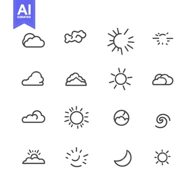 Set of weather icons including sun, clouds, and moon