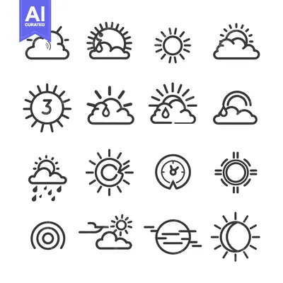 Set of Weather Icons with Sun and Cloud Combinations