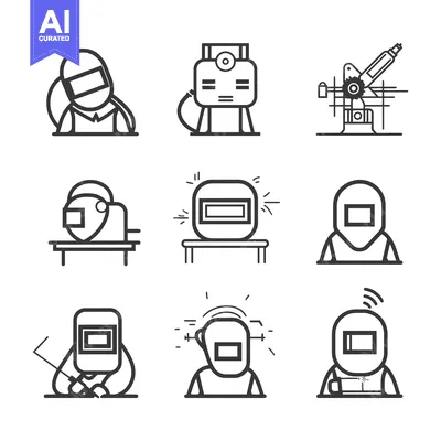 Aset premium populer: Set of Welder Icons in Line Art Style