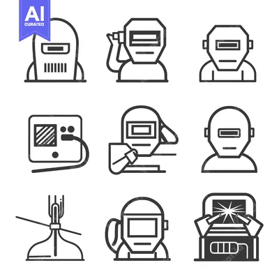 Aset desain premium: Set of Welding Worker Line Icons