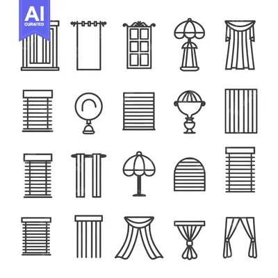 Aset desain premium: Set of Window Covering Icons in Black and White