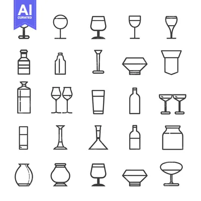 Set of Wine Glass, Bottle, and Jar Icons