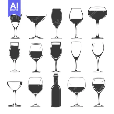Set of Wine Glasses and Bottle Silhouettes