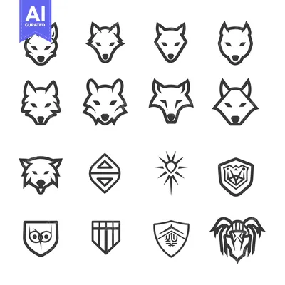 Aset premium populer: Set of Wolf Head and Other Animal Logos in Black and White
