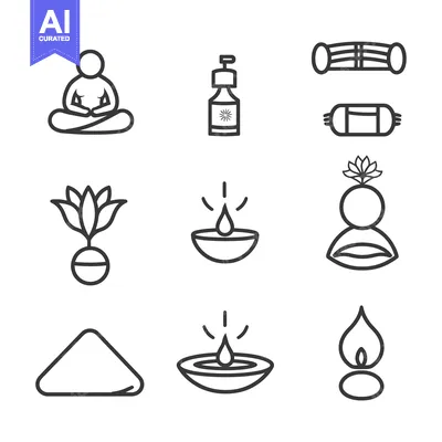 Aset desain premium: Set of Yoga and Meditation Related Line Icons