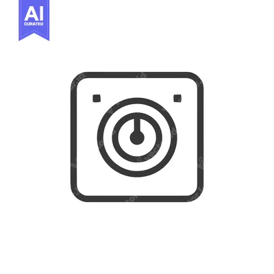 Aset desain premium: Minimalist Power Button Icon in Rounded Square Frame, Dark Gray on Whi