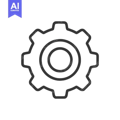 Gear Icon: Simple, Bold Outline on White Background, Mechanical Symbol