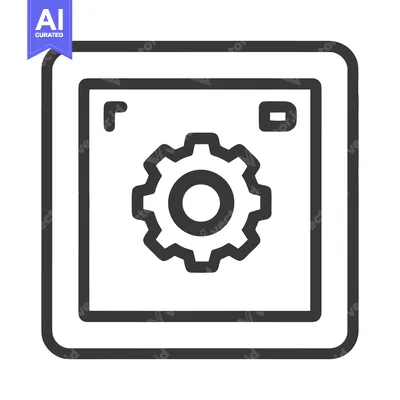 Aset premium populer: Gear Icon in Square Frame, Dark Gray Outline on White Background, Mini
