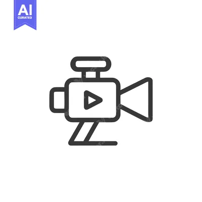 Aset premium populer: Vintage Camera Icon: Bold Outline, Play Button, White Background