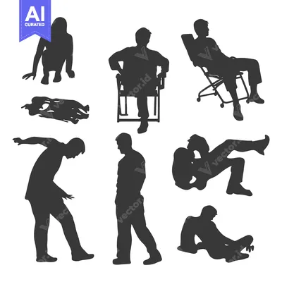 Aset premium populer: Seven Black Silhouettes of People in Various Poses