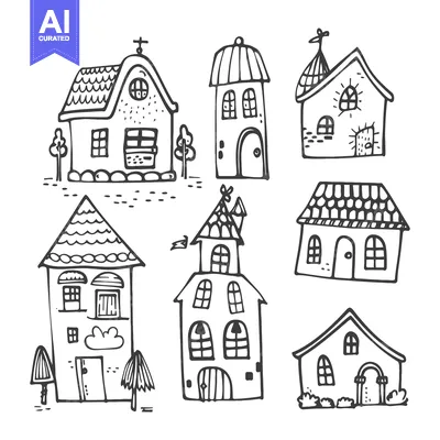 Aset premium populer: Seven Hand-Drawn Houses with Unique Architectural Details