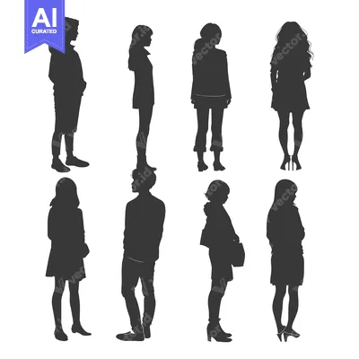 Aset premium populer: Seven Silhouettes of People Standing in Profile