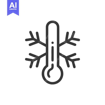 Freezing Temperature Icon: Thermometer Surrounded by Snowflakes, Minim