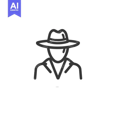 Aset desain premium: Minimalist Icon of a Person Wearing a Fedora Hat and Shirt