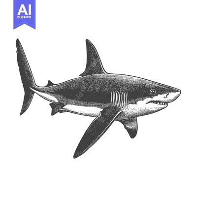 Aset desain premium: Detailed engraving depicts a sleek aquatic animal with pointed fins