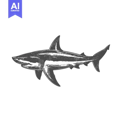 Popular premium asset: A detailed grayscale illustration showing a shark on white background