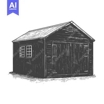 Aset premium populer: A Black And White Illustration Depicting A Simple Wooden Structure