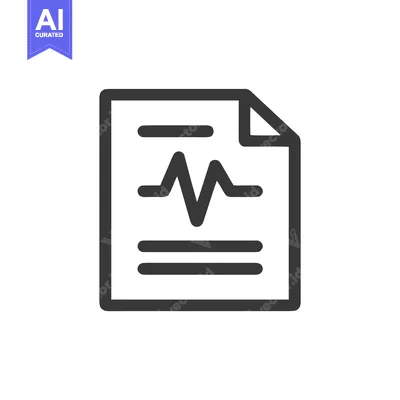 Medical Report Icon: Heartbeat Rhythm on Document, Healthcare Symbol
