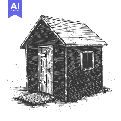 Aset premium populer: A Small Wooden Structure With Door And Roof Standing Alone